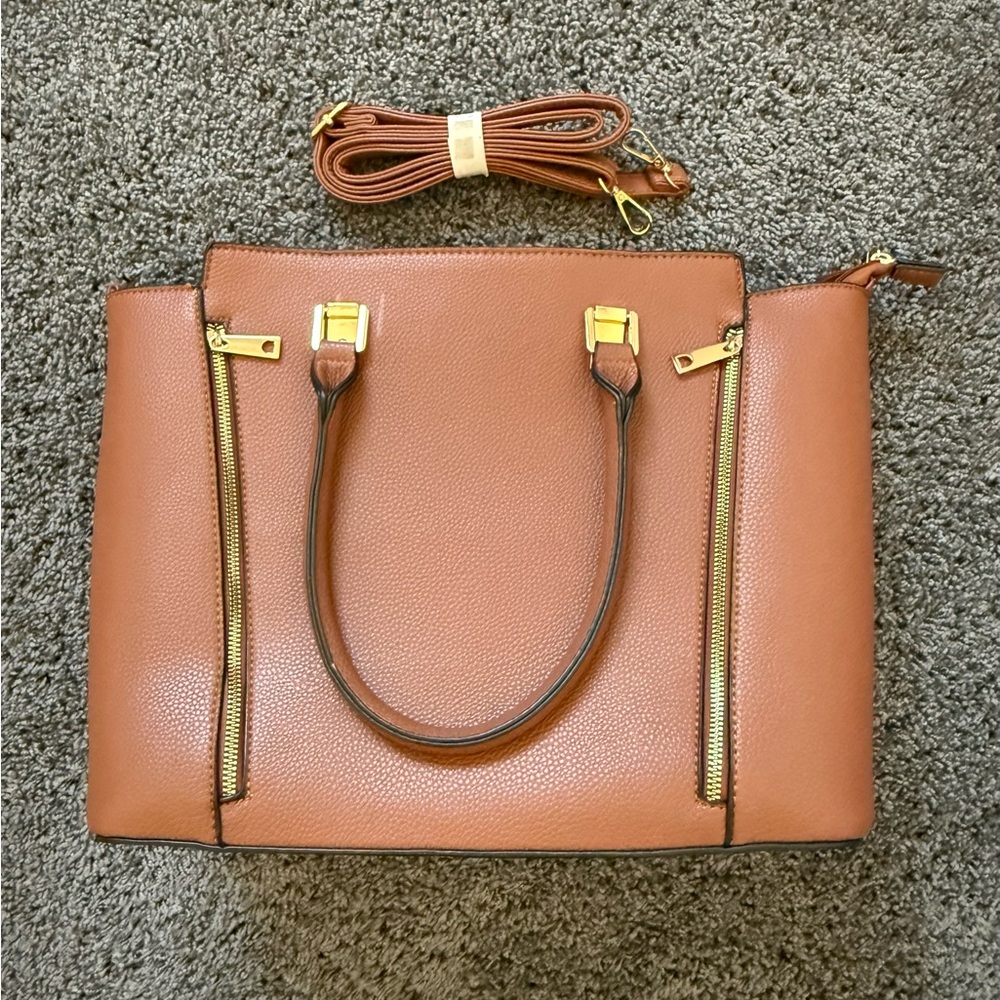 Elegant Brown Vegan Leather Bag and NEW Wallet